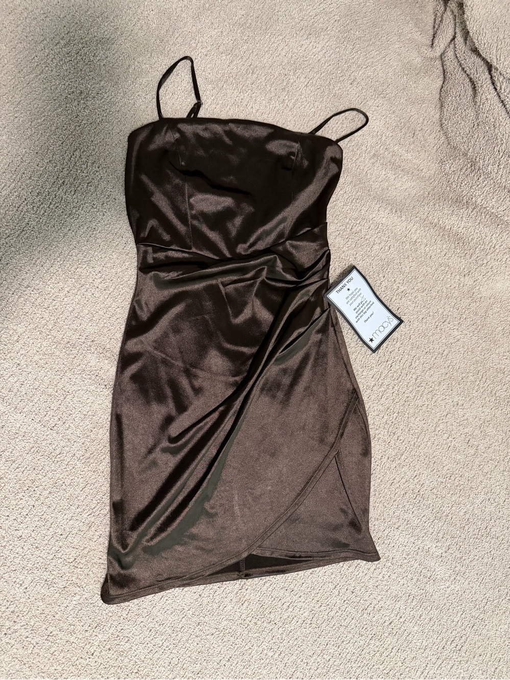 Emerald Sundae Brown Satin Mini Dress with Spaghetti Straps